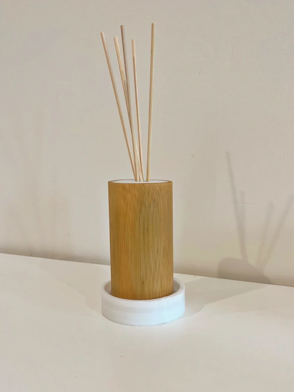 Bamboo Reed Diffuser with White Ceramic Tray - Natural
